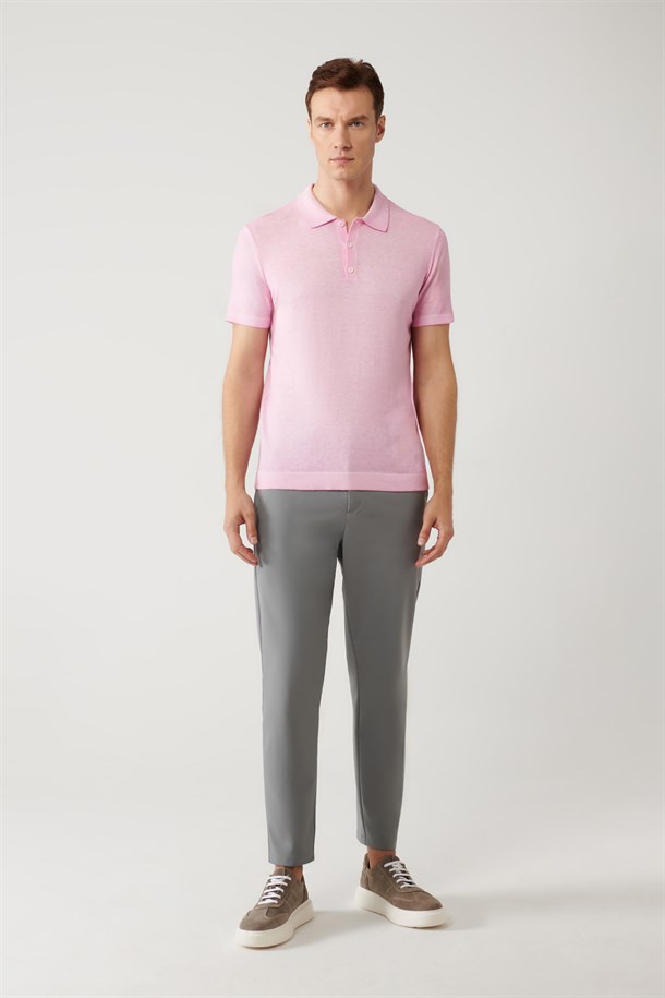 Pembe 3 Düğmeli Polo Yaka Triko T-Shirt