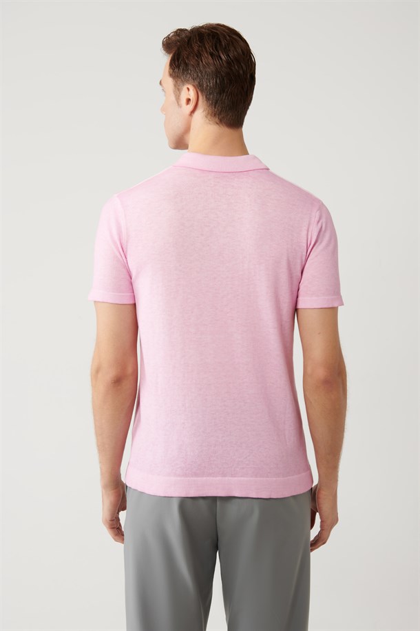 Pembe 3 Düğmeli Polo Yaka Triko T-Shirt