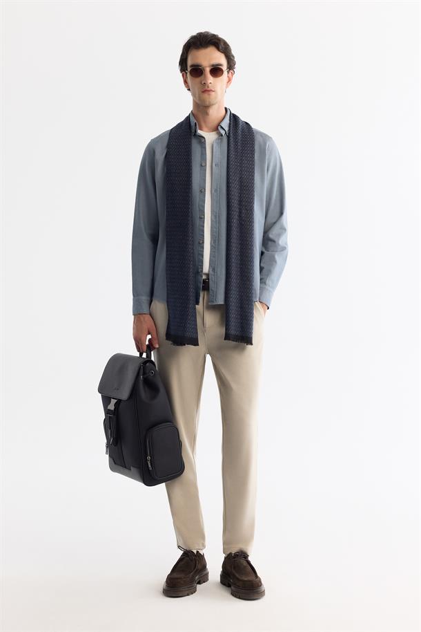 Petrol Mavi Düğmeli Yaka Pamuklu Soft Touch Gömlek