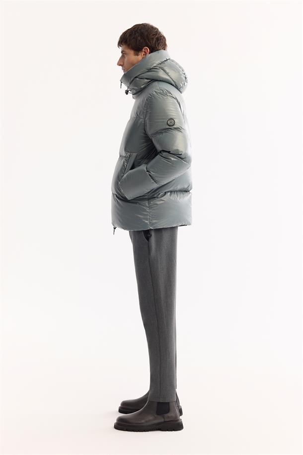 Sage Shiny 100% Down Water Repellent Puffer Jacket Resistant to -15°C