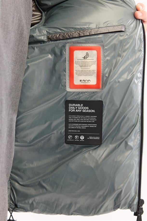 Sage Kapüşonlu %100 Kaz Tüyü Su İtici Rüzgar Geçirmez -15 Dereceye Dayanıklı Parlak Şişme Mont