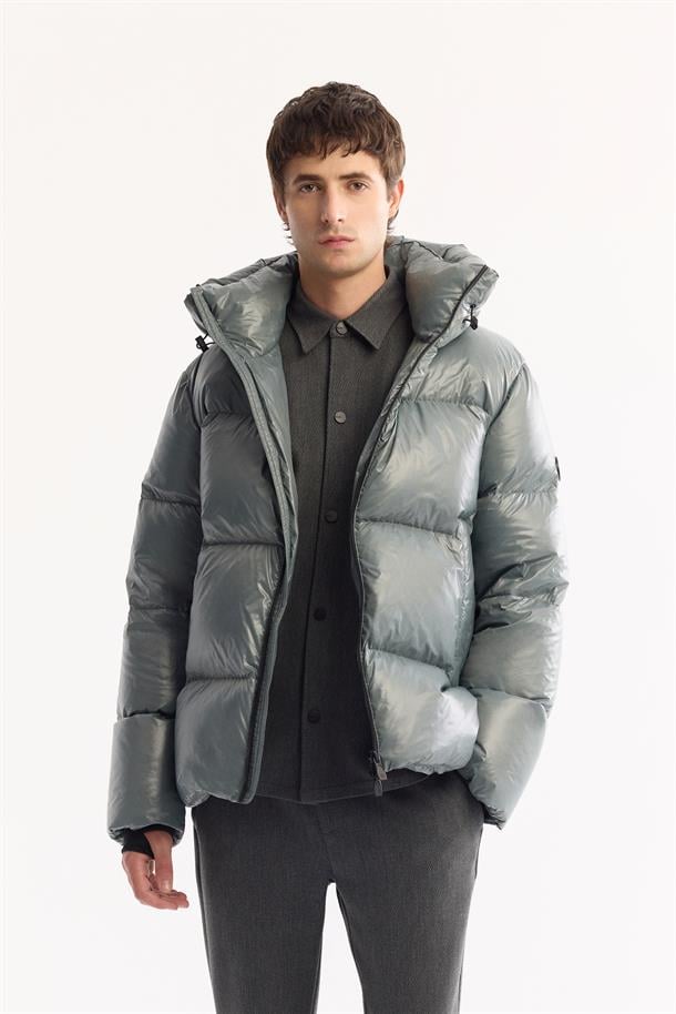 Sage Shiny 100% Down Water Repellent Puffer Jacket Resistant to -15°C