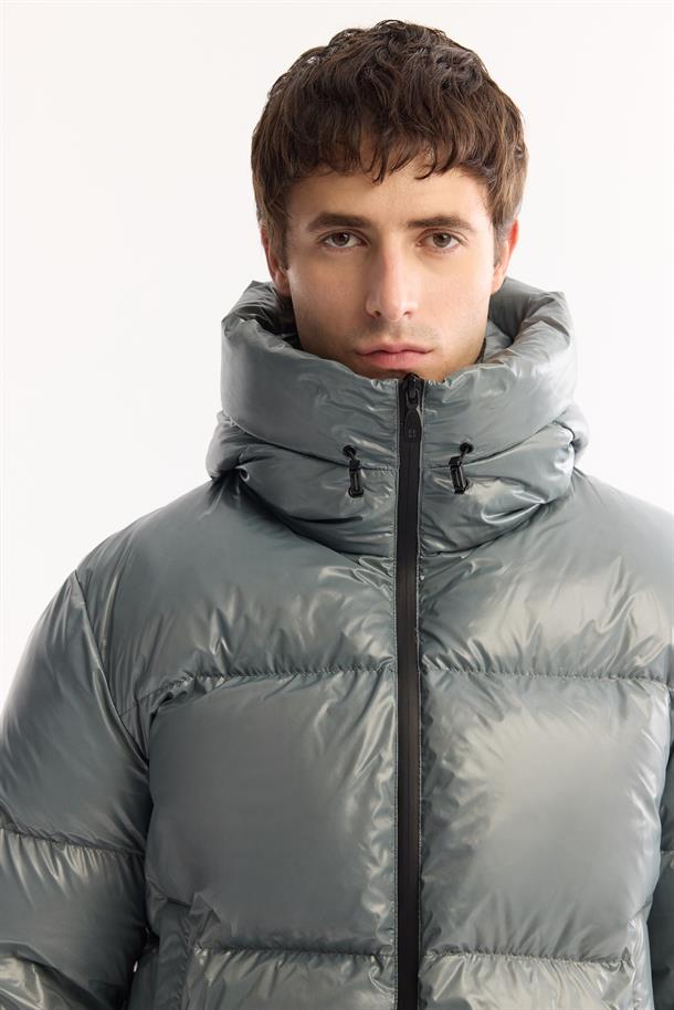 Sage Shiny 100% Down Water Repellent Puffer Jacket Resistant to -15°C
