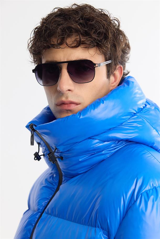 Royal Blue Windproof Hooded Puffer Jacket