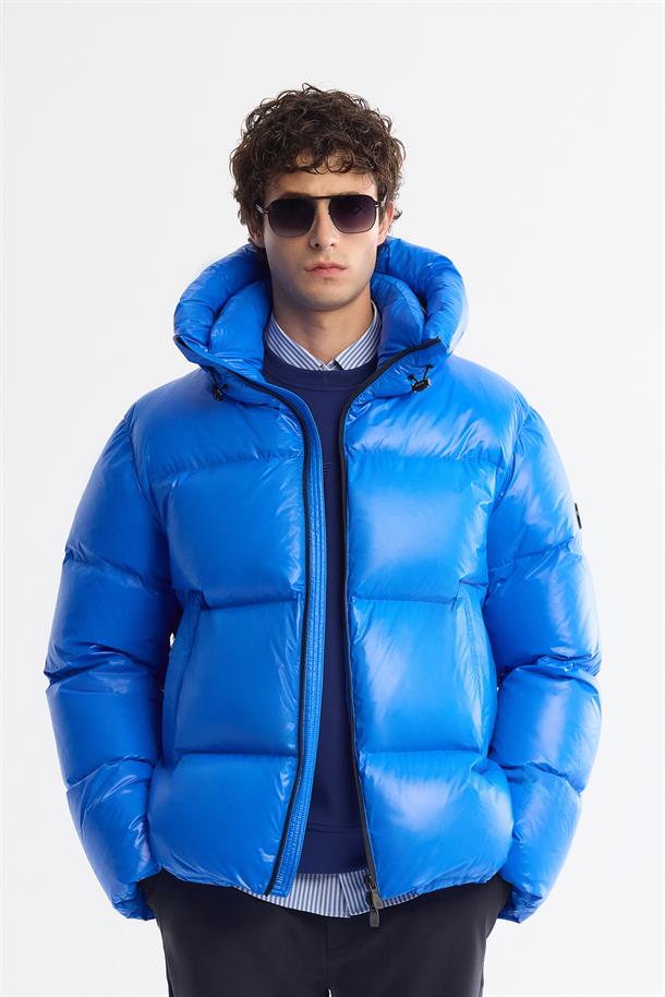 Royal Blue Windproof Hooded Puffer Jacket