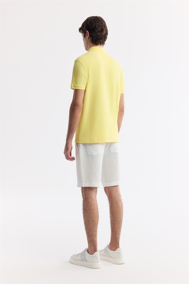 Sarı Kıvrılmaz Polo Yaka %100 Pamuk Basic T-Shirt