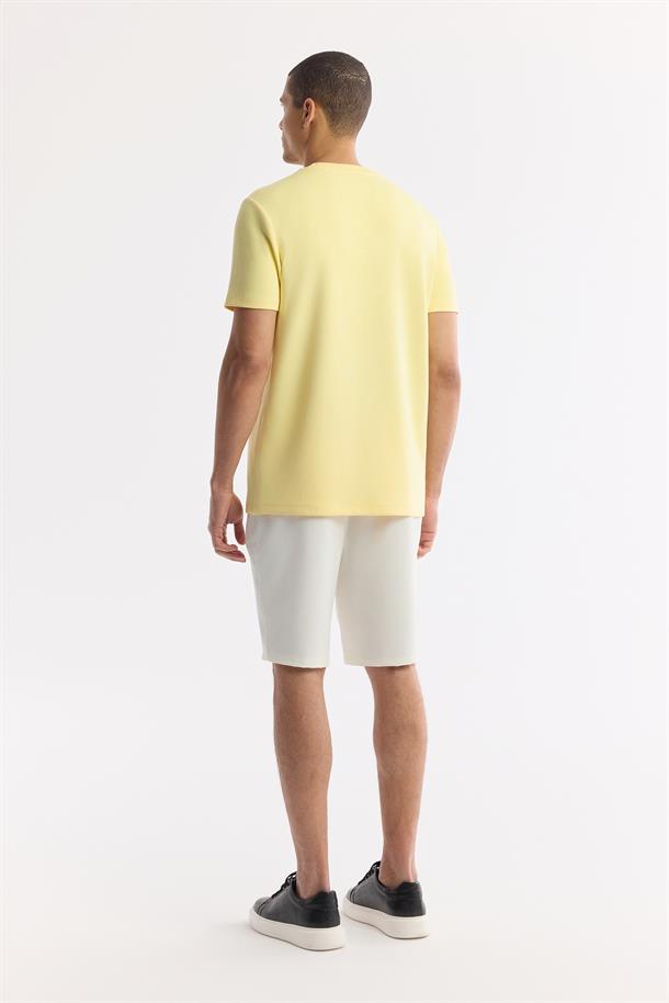 Sarı Bisiklet Yaka Baskılı Bi-Stretch İnterlok T-Shirt