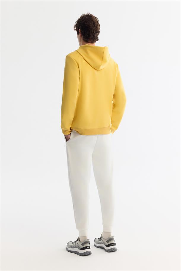 Sarı Kapüşonlu Pamuklu Baskılı Elastan Sweatshirt