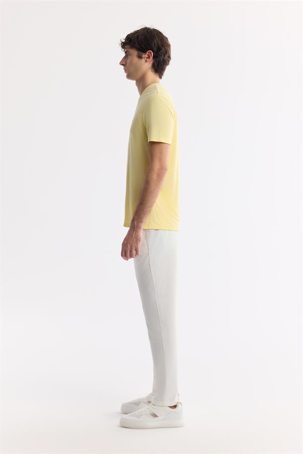 Sarı Bisiklet Yaka Bi-Stretch Soft Touch Basic T-Shirt