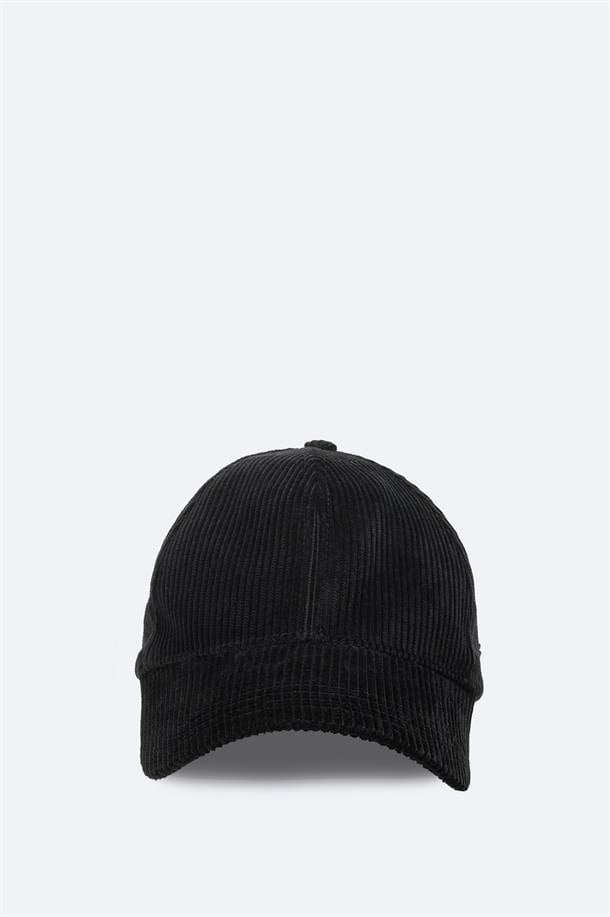 Siyah %100 Pamuk Fitilli Kadife Spor Şapkası