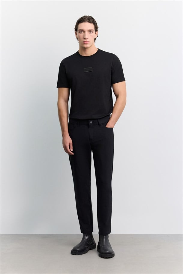 Siyah 5 Cep Teknik Comfort Slim Fit Pantolon