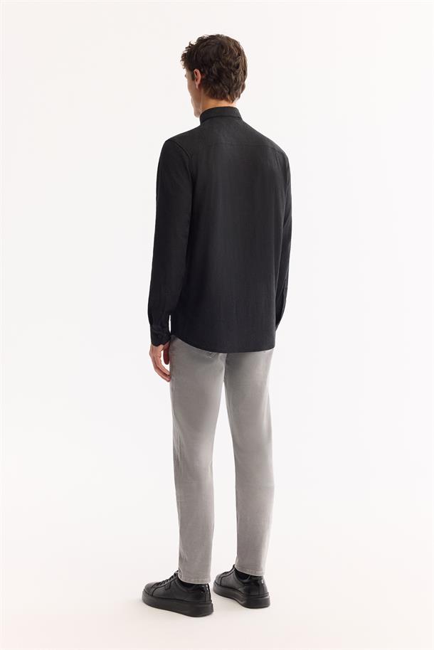 Siyah Düğmeli Yaka Soft Touch Gömlek