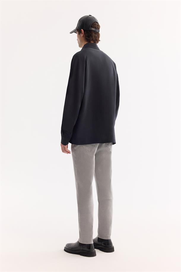 Siyah Düğmeli Yaka Soft Touch Oversize Gömlek