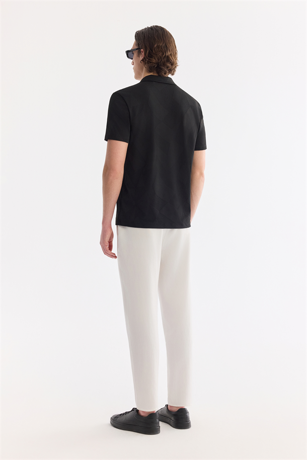 Siyah Apaj Yaka Kolay Ütülenen Elastan T-Shirt