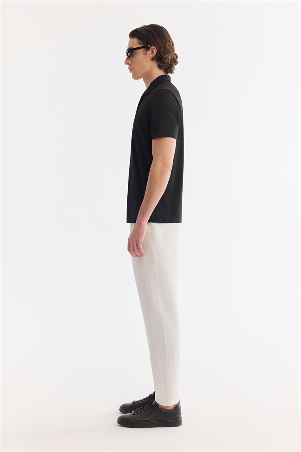 Siyah Apaj Yaka Kolay Ütülenen Elastan T-Shirt