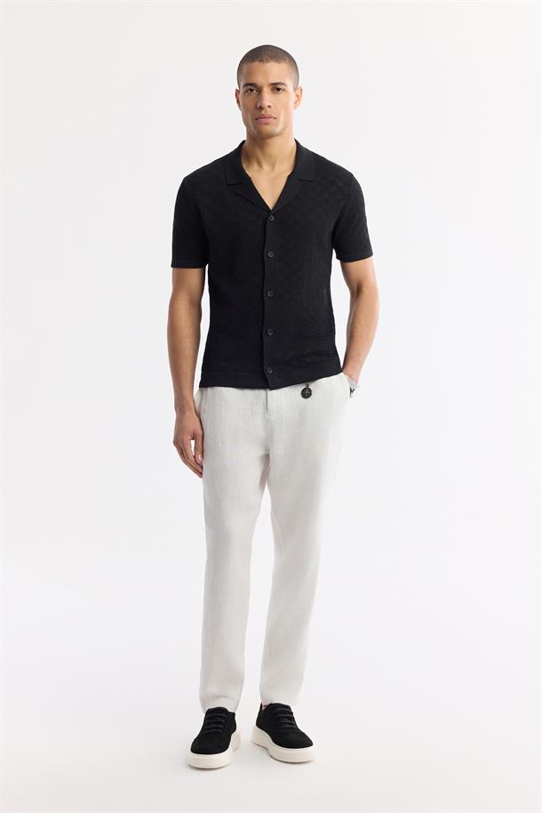 Siyah Apaj Yaka Pamuklu Triko T-Shirt