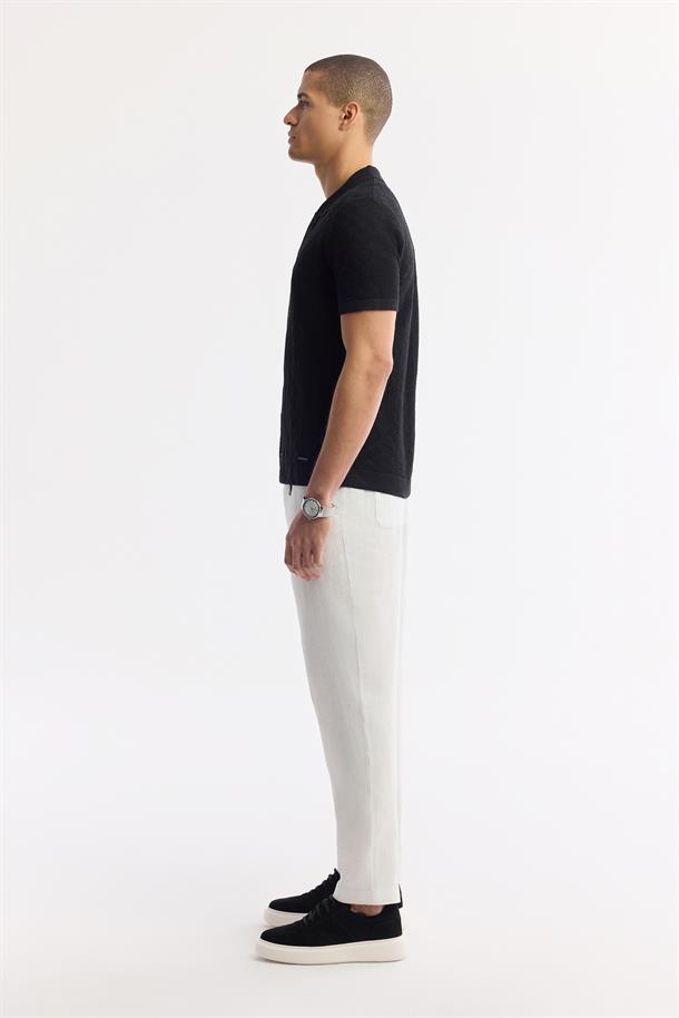 Siyah Apaj Yaka Pamuklu Triko T-Shirt