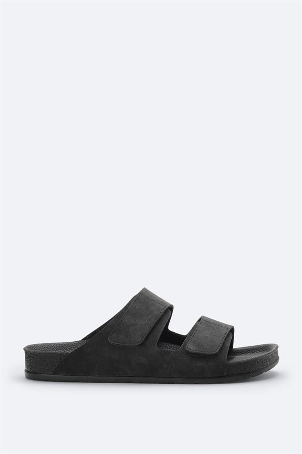 Siyah Çift Bantlı Hafif Rahat Taban Sandalet Terlik