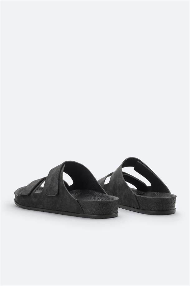 Siyah Çift Bantlı Hafif Rahat Taban Sandalet Terlik