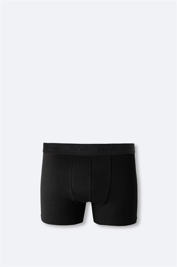 Siyah Basic Pamuklu Nefes Alan Bi-Stretch Tekli Boxer