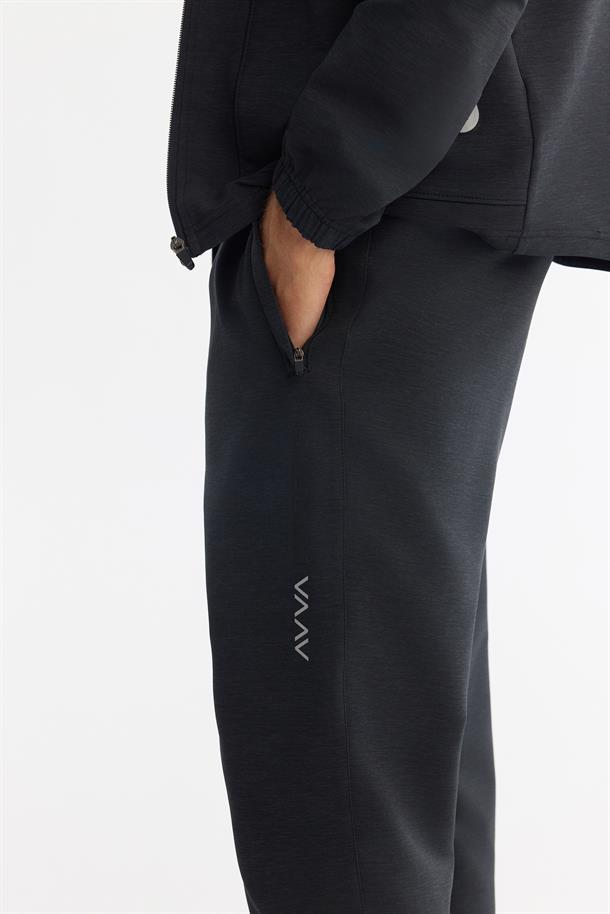 Siyah Beli Lastikli Baskılı Fermuar Paçalı Elastan Eşofman Altı