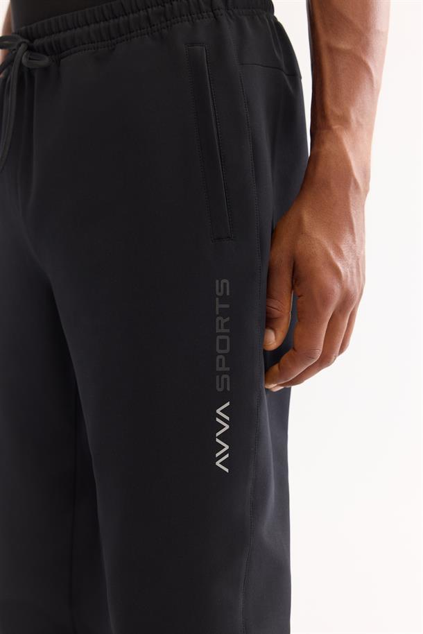 Siyah Beli Lastikli Bağcıklı Bi-Stretch Eşofman Altı