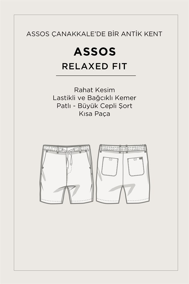 Siyah Beli Lastikli %100 Keten Şort