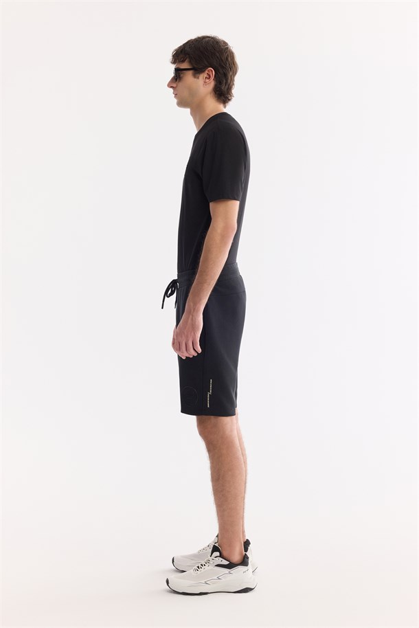 Siyah Beli Lastikli Bağcıklı Bi-Stretch Soft Touch Şort