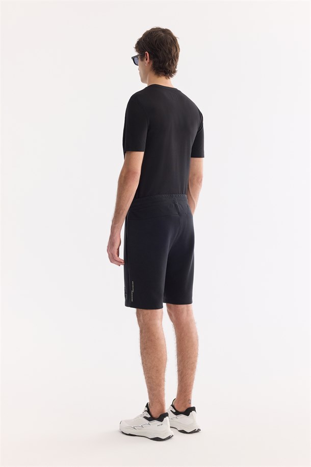 Siyah Beli Lastikli Bağcıklı Bi-Stretch Soft Touch Şort