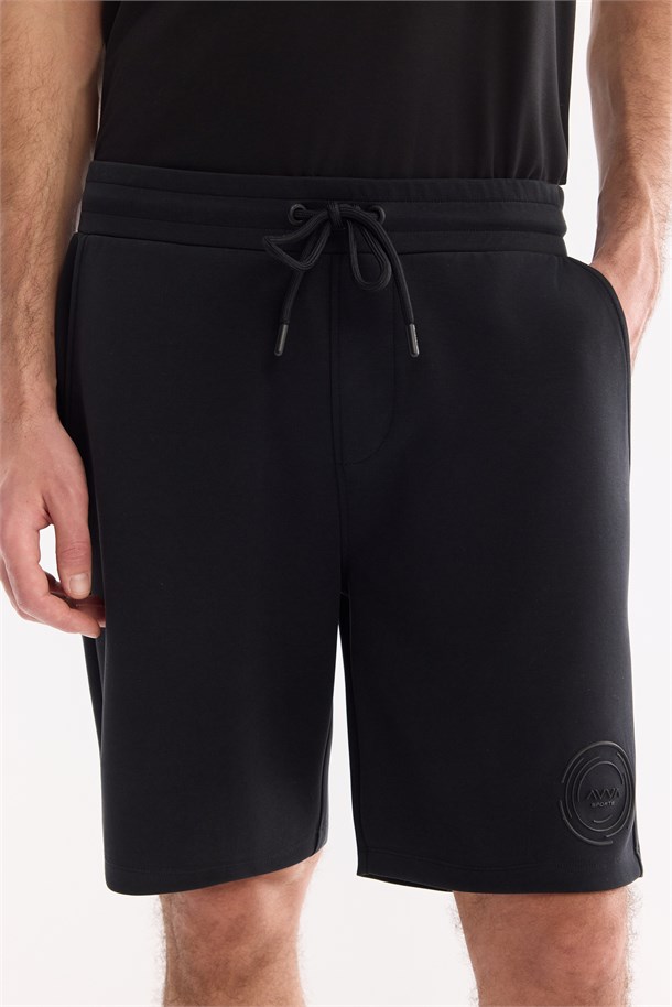 Siyah Beli Lastikli Bağcıklı Bi-Stretch Soft Touch Şort