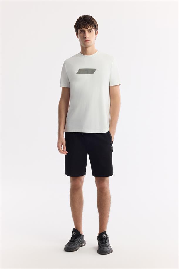 Siyah Beli Lastikli Bağcıklı Bi-Stretch İnterlok Şort