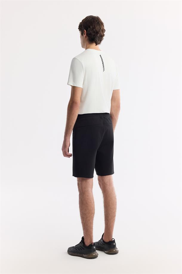 Siyah Beli Lastikli Bağcıklı Bi-Stretch İnterlok Şort