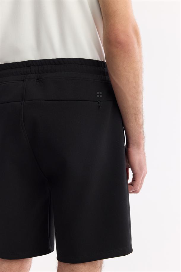 Siyah Beli Lastikli Bağcıklı Bi-Stretch İnterlok Şort