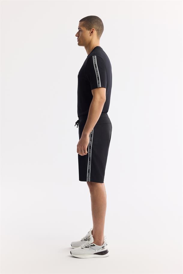 Siyah Beli Lastikli Bağcıklı Bi-Stretch İnterlok Örme Şort