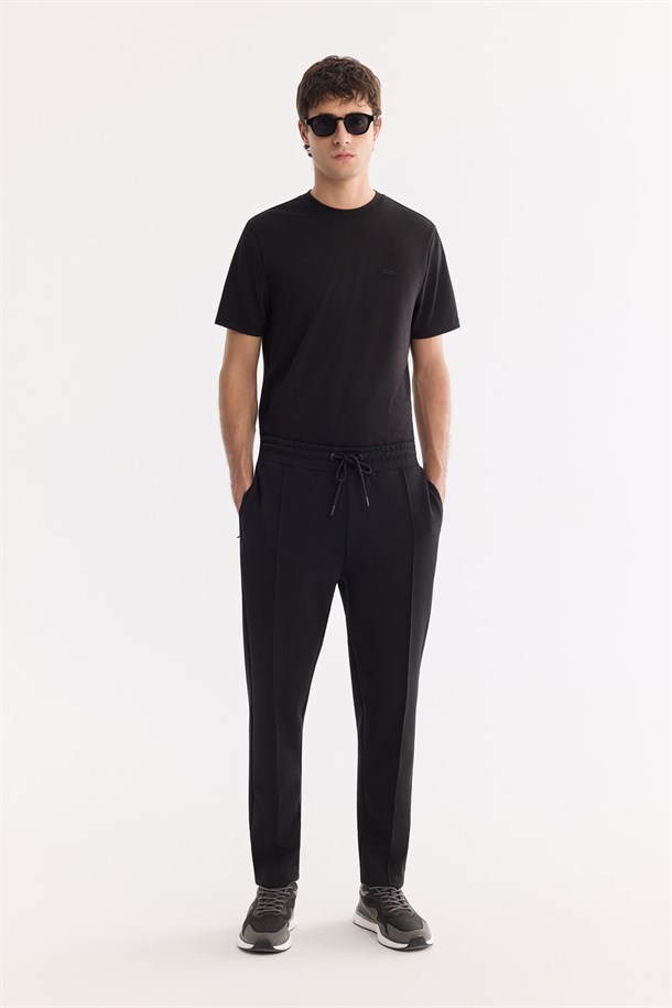 Siyah Beli Lastikli Bağcıklı Hızlı Kuruyan İnterlok Eşofman Altı