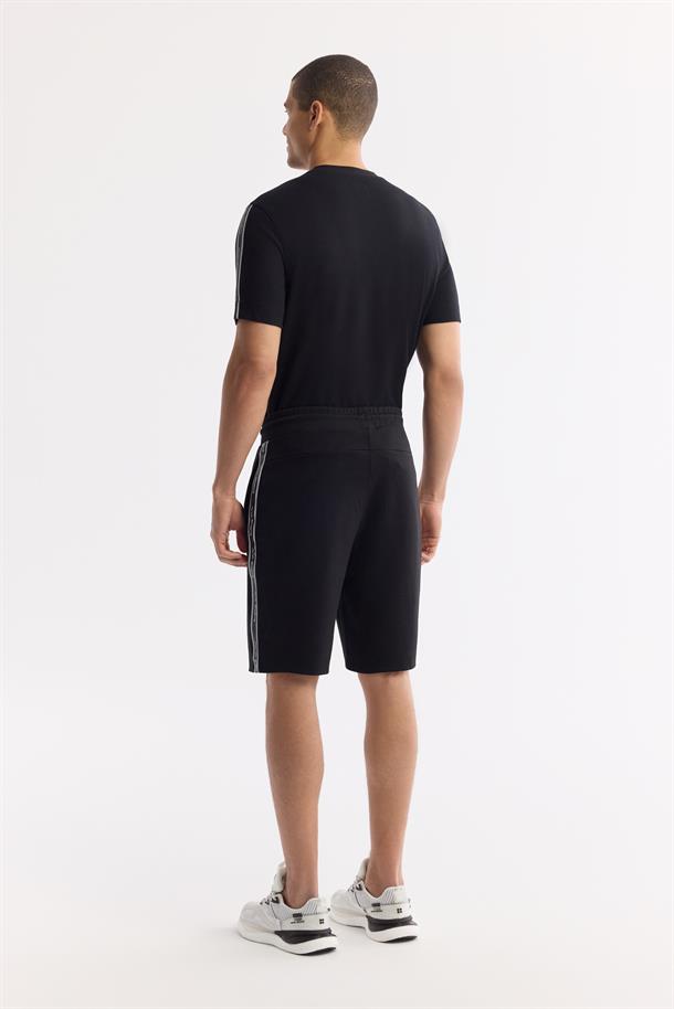 Siyah Beli Lastikli Bağcıklı Bi-Stretch İnterlok Örme Şort