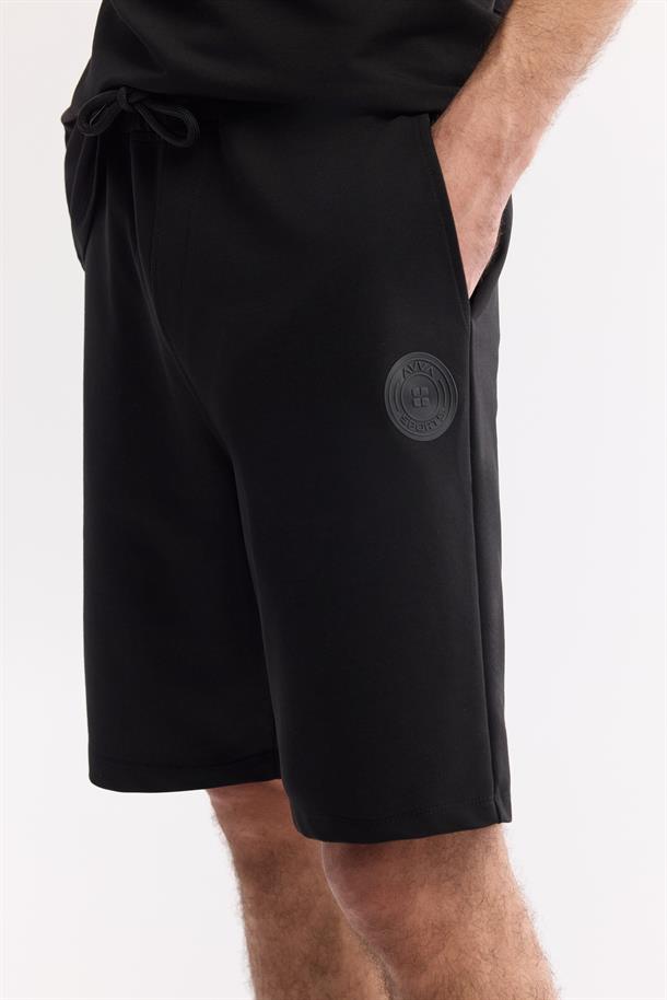 Siyah Beli Lastikli Bağcıklı Bi-Stretch 2 İplik Örme Şort