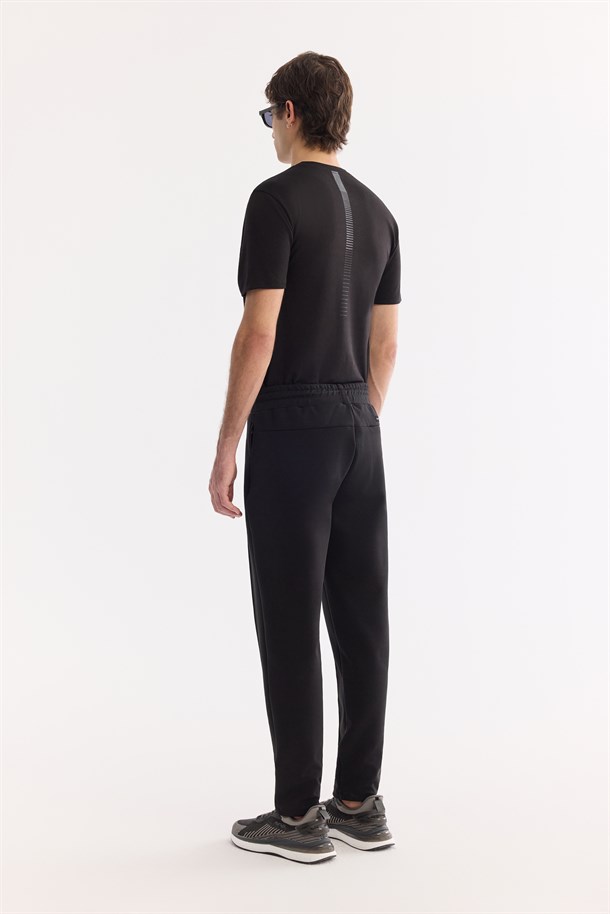 Siyah Beli Lastikli Bağcıklı Hızlı Kuruyan İnterlok Eşofman Altı