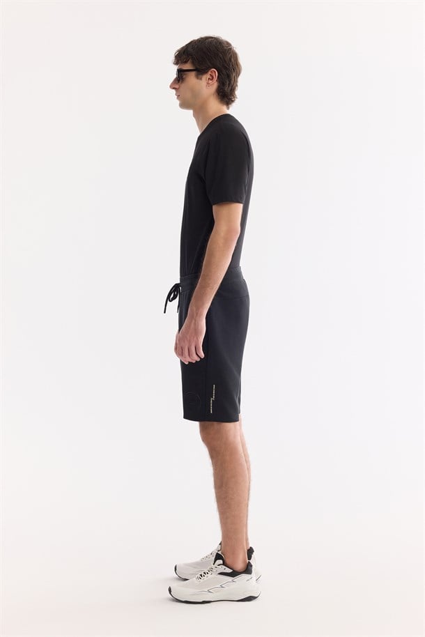 Siyah Beli Lastikli Bağcıklı Bi-Stretch Soft Touch Şort