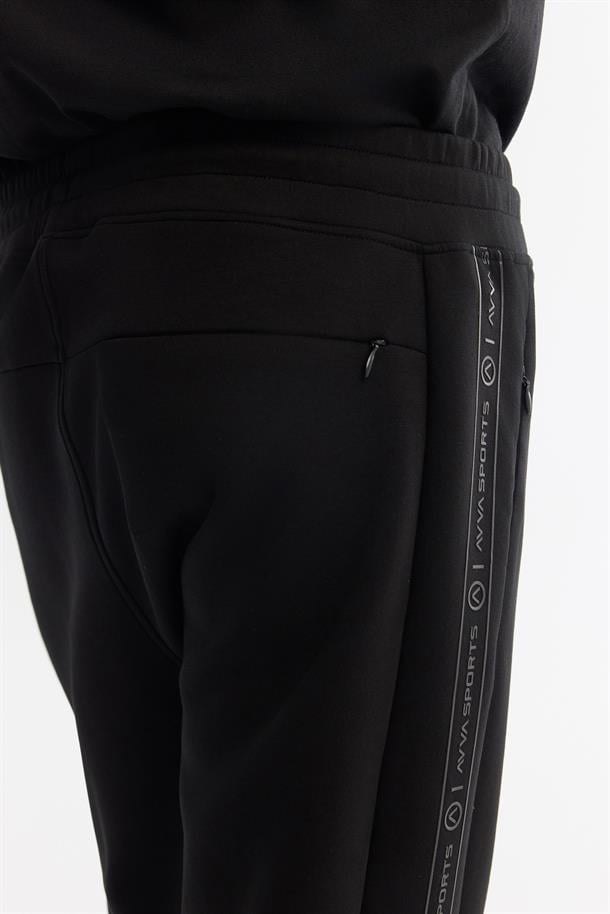 Siyah Beli Lastikli Bağcıklı Elastan Eşofman Altı