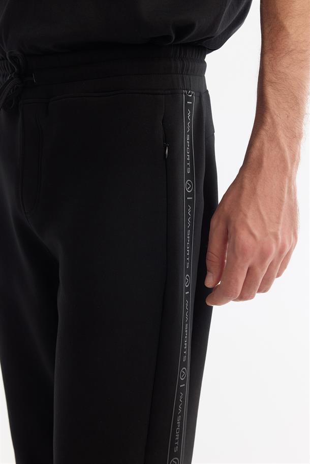 Siyah Beli Lastikli Bağcıklı Elastan Eşofman Altı