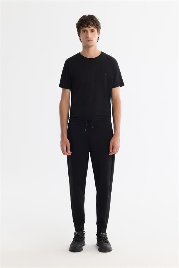 Siyah Beli Lastikli Bağcıklı Elastan Eşofman Altı