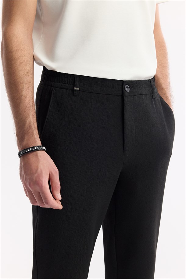 Siyah Beli Lastikli Bi-Stretch Chino Pantolon