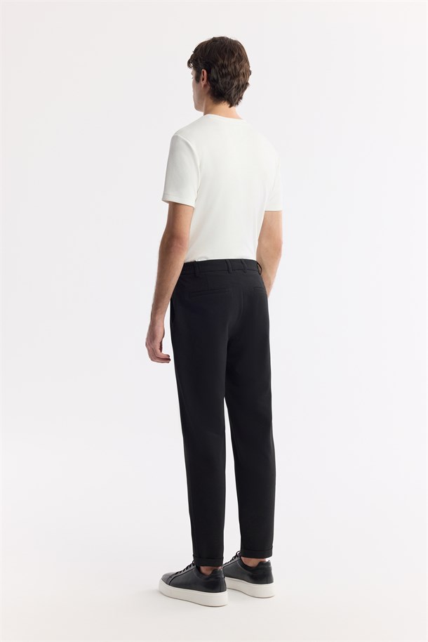 Siyah Beli Lastikli Bi-Stretch Chino Pantolon