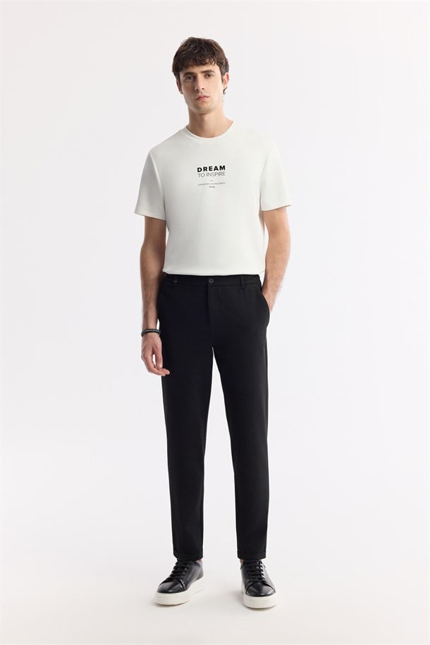 Siyah Beli Lastikli Bi-Stretch Chino Pantolon