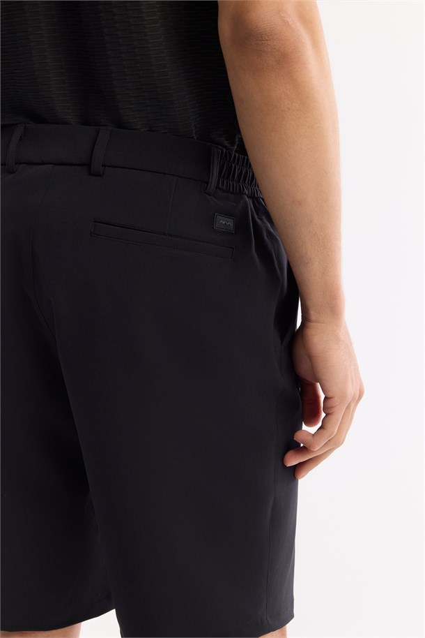 Siyah Beli Lastikli Bi-Stretch Teknik Kumaş Şort