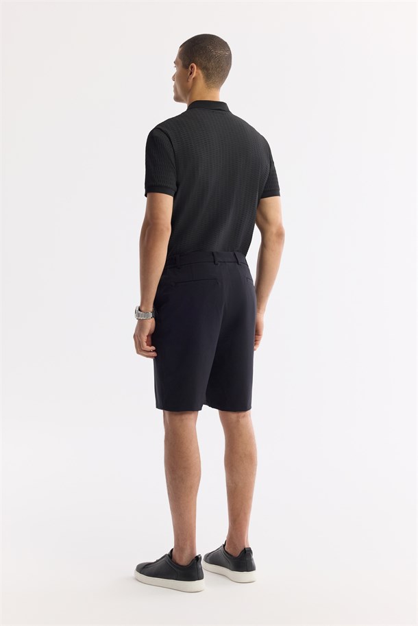 Siyah Beli Lastikli Bi-Stretch Teknik Kumaş Şort