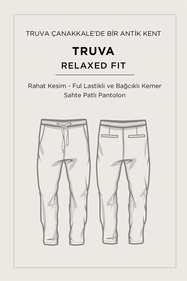 Siyah Beli Lastikli Keten Karışımlı Pantolon