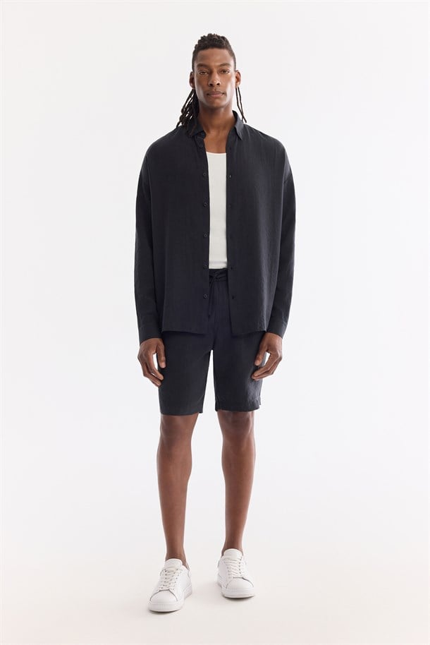 Siyah Beli Lastikli Soft Touch Nefes Alan Şort