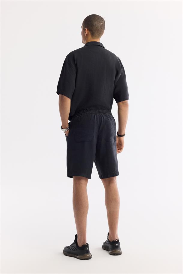 Siyah Beli Lastikli Bağcıklı Soft Touch Şort